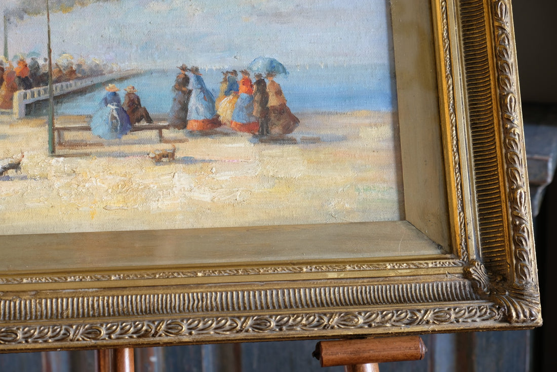 Waiting On The Jetty For A Steam Boat Oil Canvas Victorian Maritime Scene