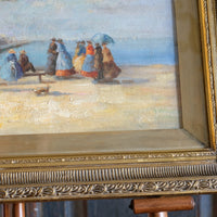 Waiting On The Jetty For A Steam Boat Oil Canvas Victorian Maritime Scene