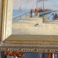 Waiting On The Jetty For A Steam Boat Oil Canvas Victorian Maritime Scene