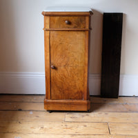 Antique Burr Walnut Bedside Cupboard With Carrara Marble Top