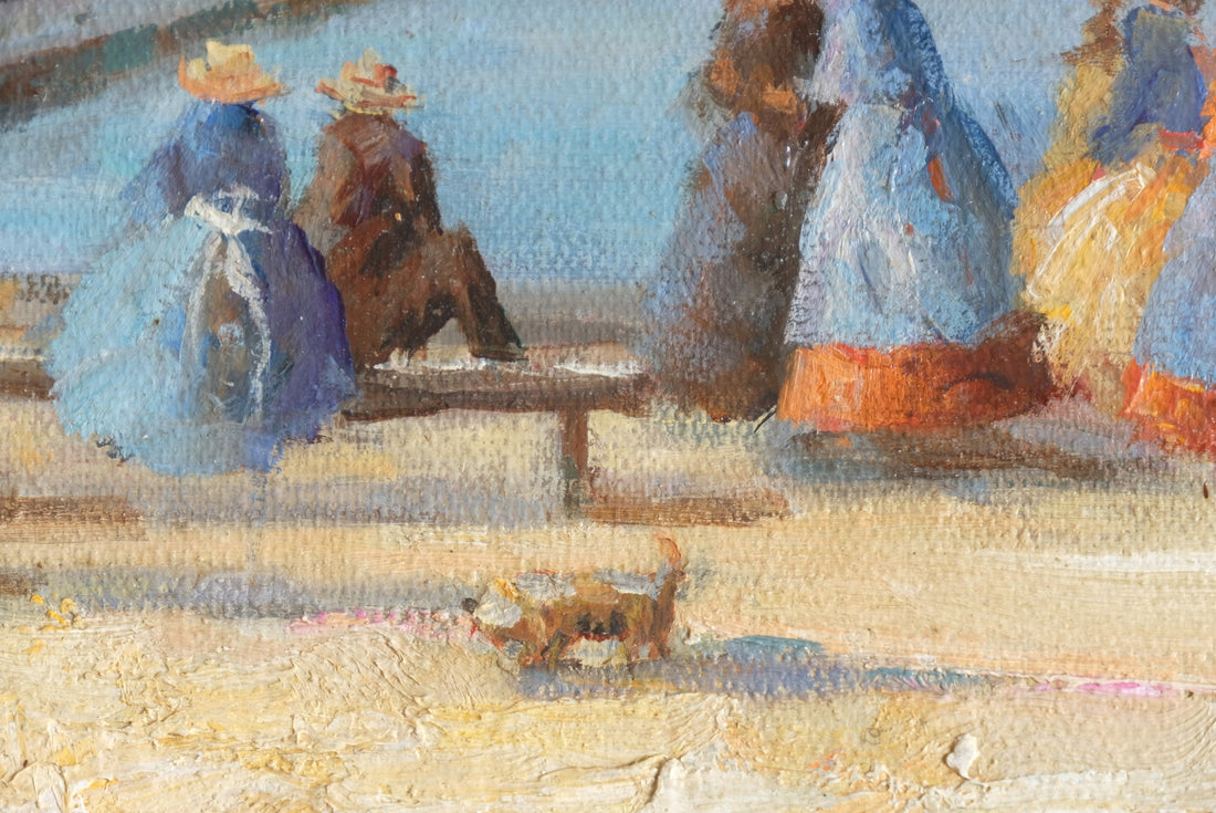 Waiting On The Jetty For A Steam Boat Oil Canvas Victorian Maritime Scene