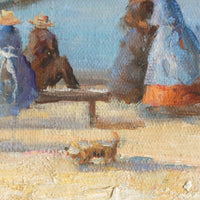 Waiting On The Jetty For A Steam Boat Oil Canvas Victorian Maritime Scene