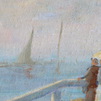 Waiting On The Jetty For A Steam Boat Oil Canvas Victorian Maritime Scene