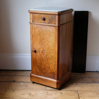 Antique Burr Walnut Bedside Cupboard With Carrara Marble Top