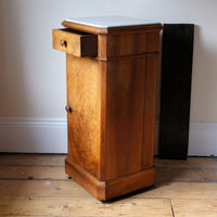 Antique Burr Walnut Bedside Cupboard With Carrara Marble Top