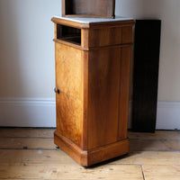 Antique Burr Walnut Bedside Cupboard With Carrara Marble Top