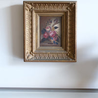 English School oil on board still life of garden flowers in ornate gilt frame