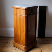 Antique Burr Walnut Bedside Cupboard With Carrara Marble Top