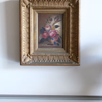 English School oil on board still life of garden flowers in ornate gilt frame