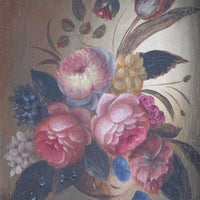 English School oil on board still life of garden flowers in ornate gilt frame