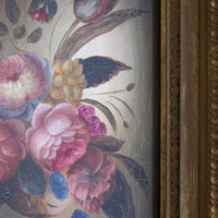 English School oil on board still life of garden flowers in ornate gilt frame