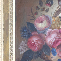 English School oil on board still life of garden flowers in ornate gilt frame