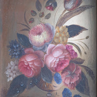 English School oil on board still life of garden flowers in ornate gilt frame