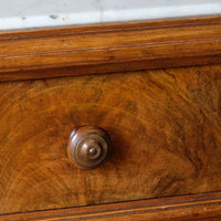 Antique Burr Walnut Bedside Cupboard With Carrara Marble Top