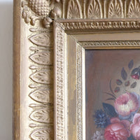 English School oil on board still life of garden flowers in ornate gilt frame