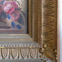 English School oil on board still life of garden flowers in ornate gilt frame