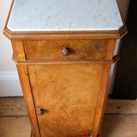 Antique Burr Walnut Bedside Cupboard With Carrara Marble Top