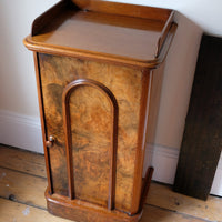 Burr Mahogany Bedside Table Nightstand with Galleried Top