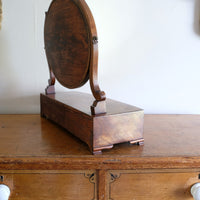 Flamed Mahogany Table Top Oval Mirror With Three Bow Fronted Drawers