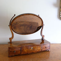Flamed Mahogany Table Top Oval Mirror With Three Bow Fronted Drawers