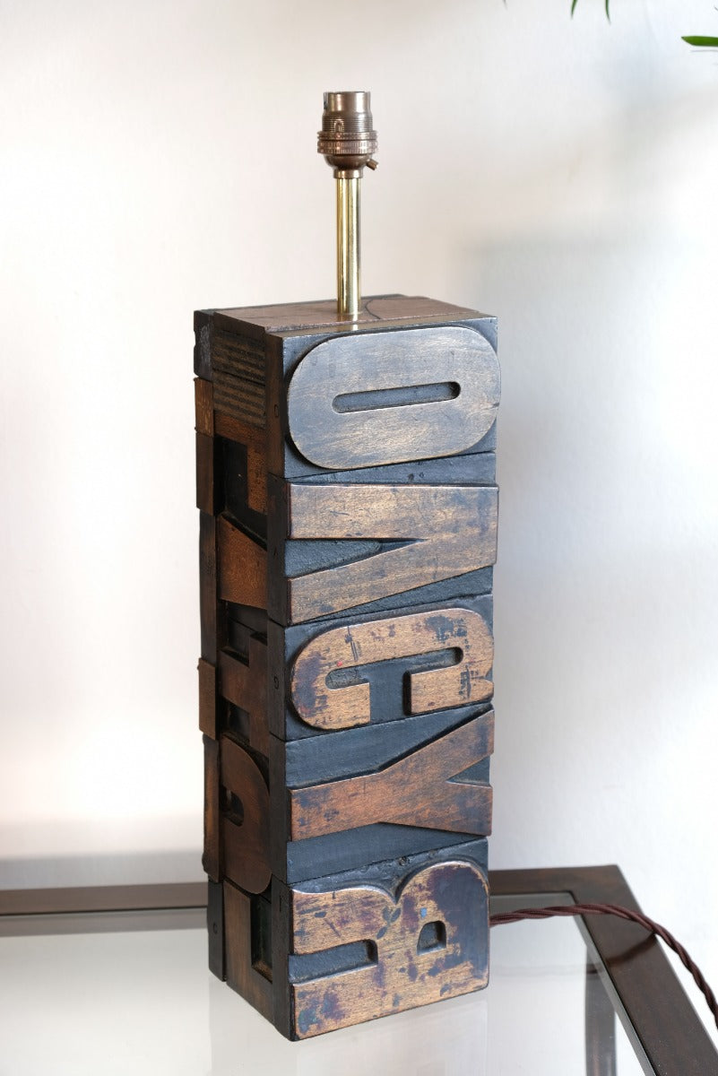 Pair of vintage printing block letter table lamps