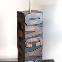 Pair of vintage printing block letter table lamps