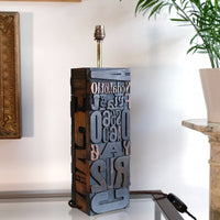 Pair of vintage printing block letter table lamps