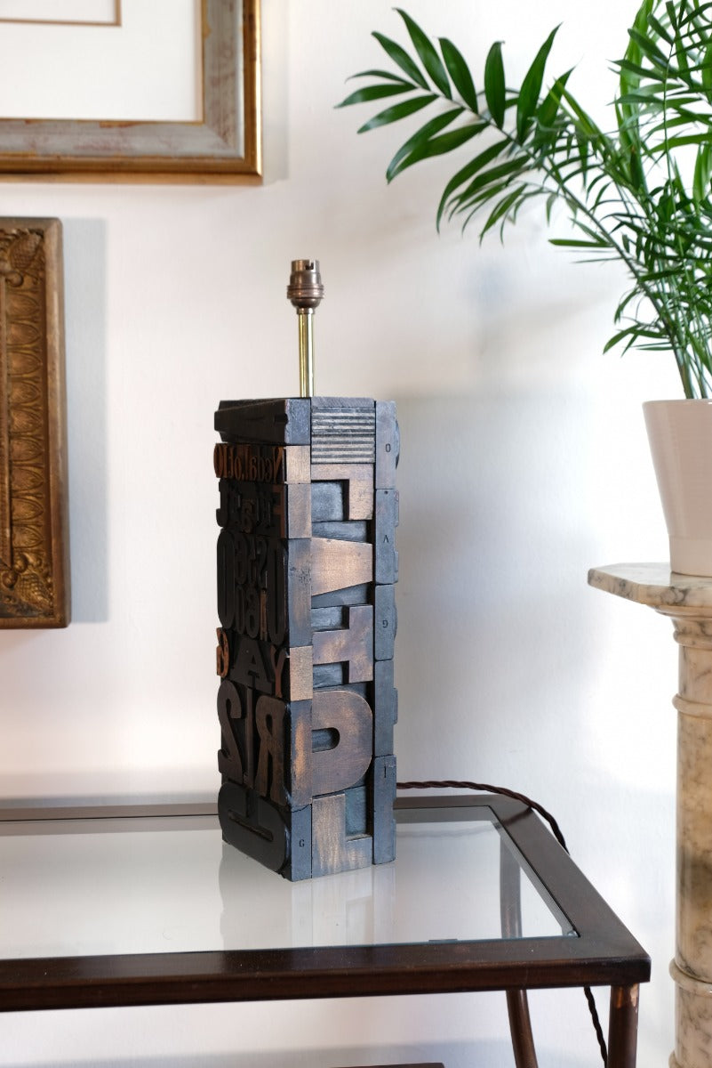 Pair of vintage printing block letter table lamps