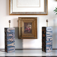Pair of vintage printing block letter table lamps