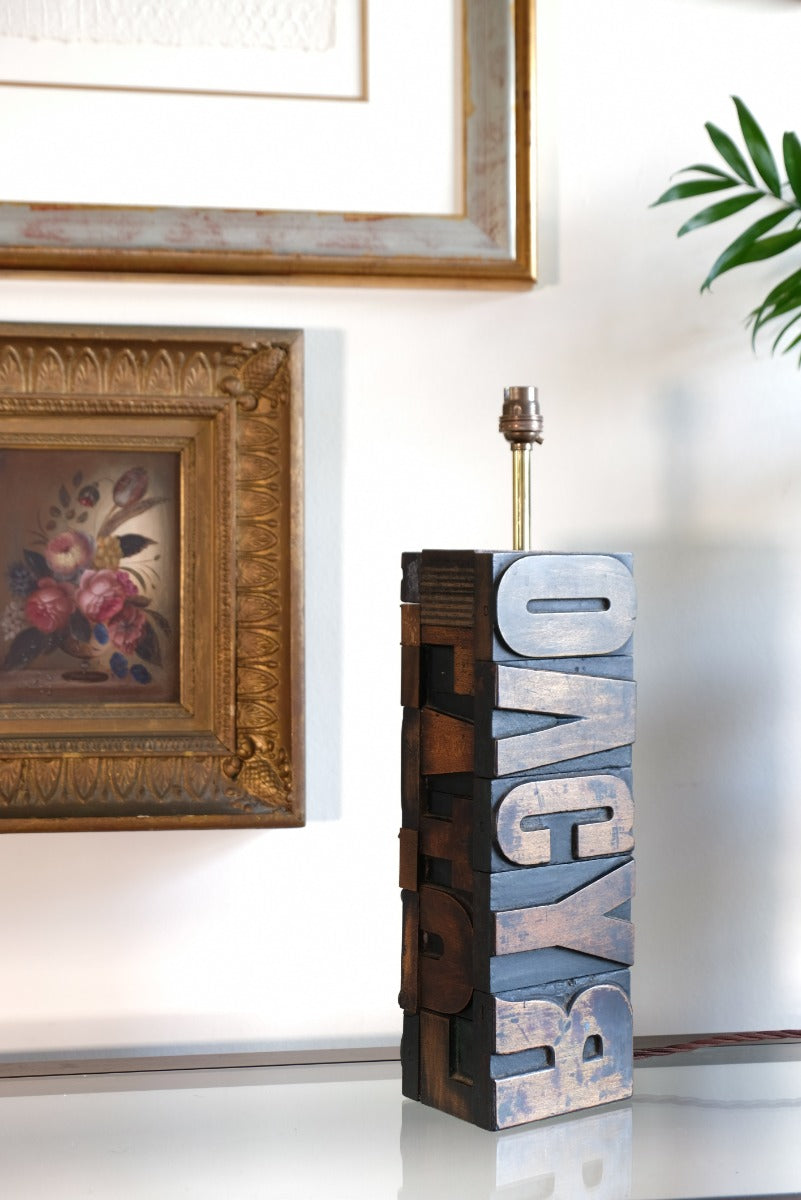 Pair of vintage printing block letter table lamps
