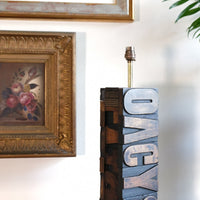 Pair of vintage printing block letter table lamps
