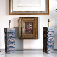 Pair of vintage printing block letter table lamps
