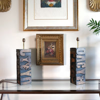 Pair of vintage printing block letter table lamps
