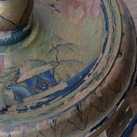Close up of a detail artwork of a Chinoiserie Giltwood Standard Lamp with Painted Turned Column