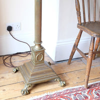 Antique Brass Standard Lamp with Laurel Wreath and Claw Feet 19th Century