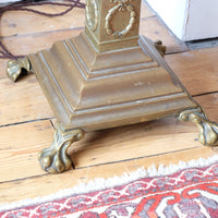 Antique Brass Standard Lamp with Laurel Wreath and Claw Feet 19th Century