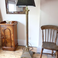 Antique Brass Standard Lamp with Laurel Wreath and Claw Feet 19th Century