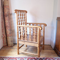 Late 19th Century Arts and Crafts pitch pine bobbin armchair