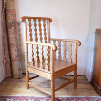 Late 19th Century Arts and Crafts pitch pine bobbin armchair