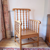 Late 19th Century Arts and Crafts pitch pine bobbin armchair