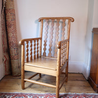 Late 19th Century Arts and Crafts pitch pine bobbin armchair