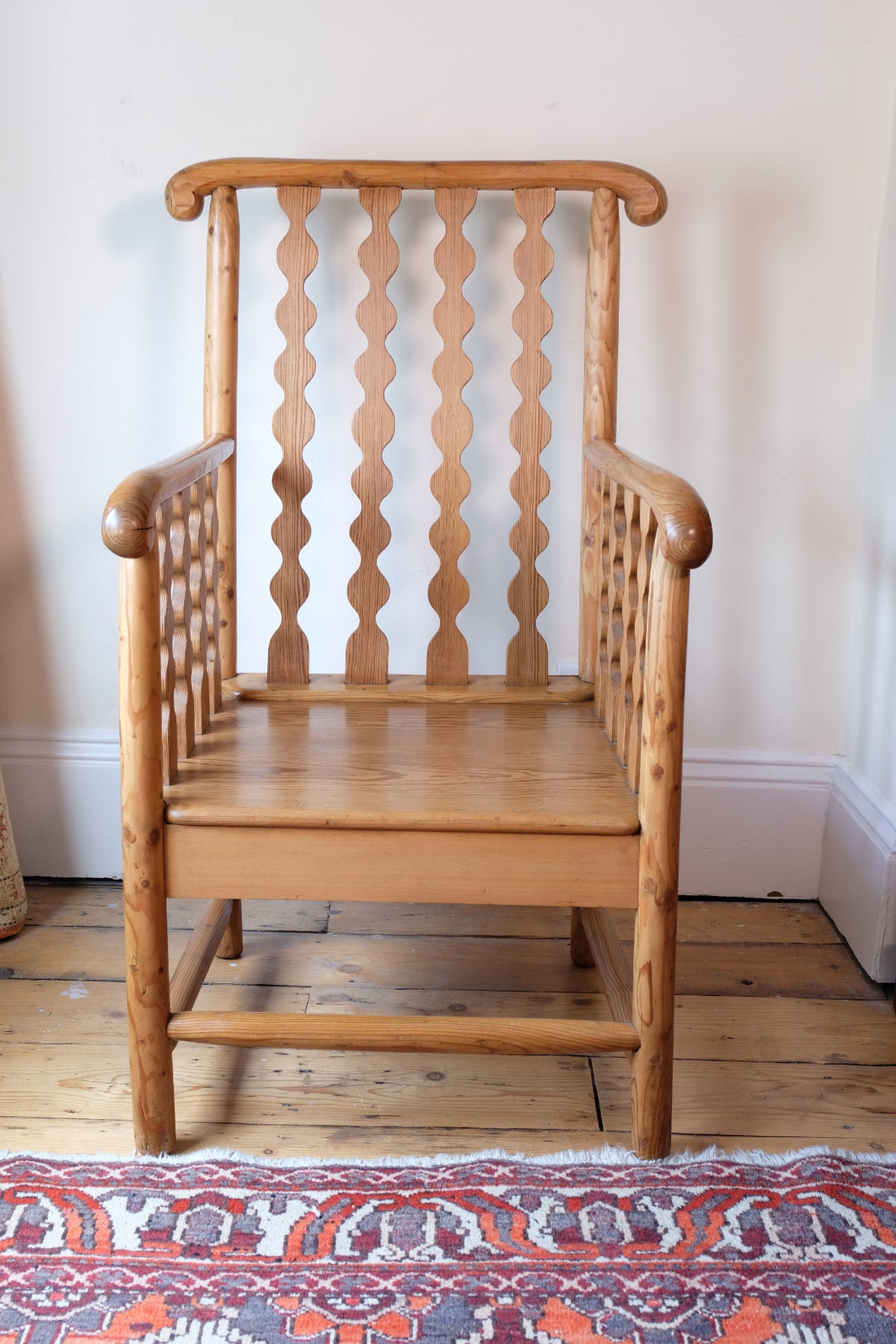 Late 19th Century Arts and Crafts pitch pine bobbin armchair