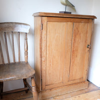Victorian shallow pine storage cupboard front view
