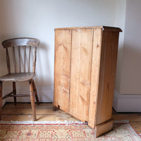 Victorian shallow pine storage cupboard back view