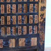 drawer ring pulls on an Antique Painted Chinese Apothecary-Style Cabinet with 57 Drawers and Calligraphy