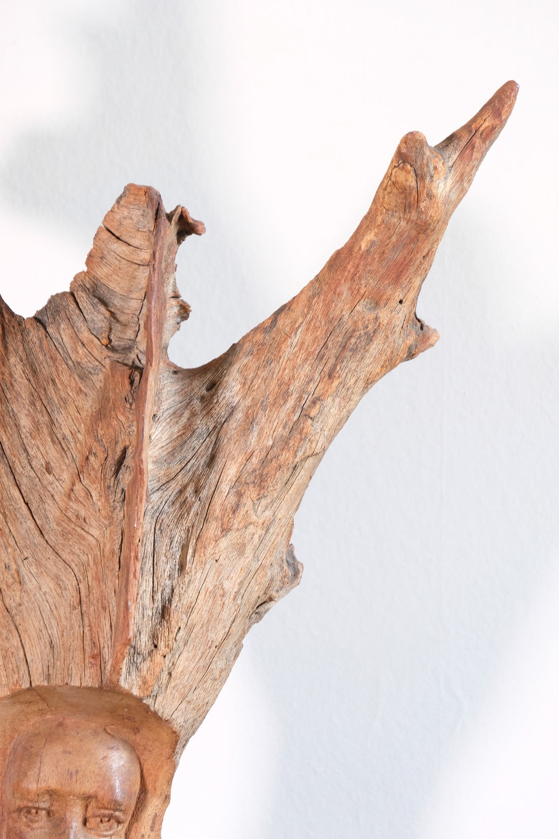 Primitive Carved Driftwood Folk Art Face Sculpture from Beachfound Wood