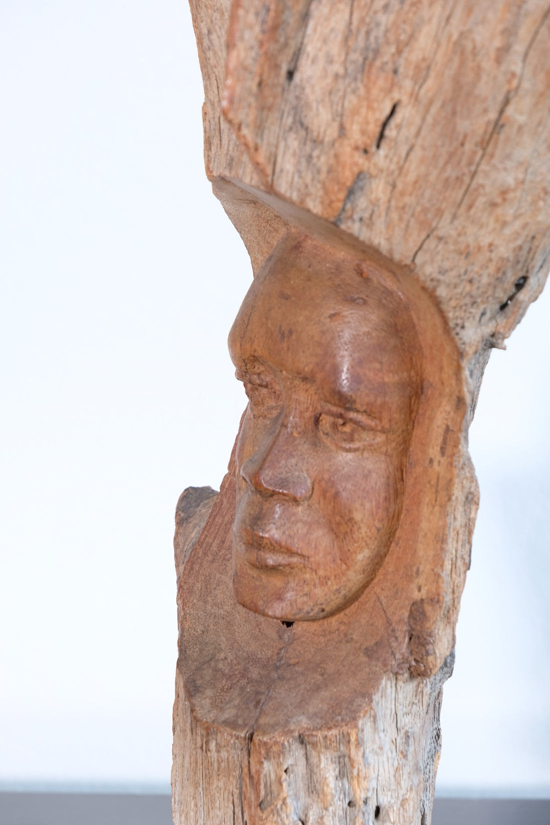 Primitive Carved Driftwood Folk Art Face Sculpture from Beachfound Wood