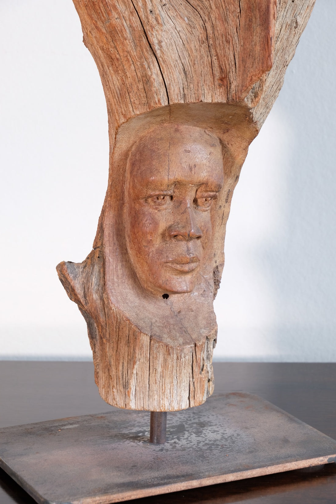 Primitive Carved Driftwood Folk Art Face Sculpture from Beachfound Wood