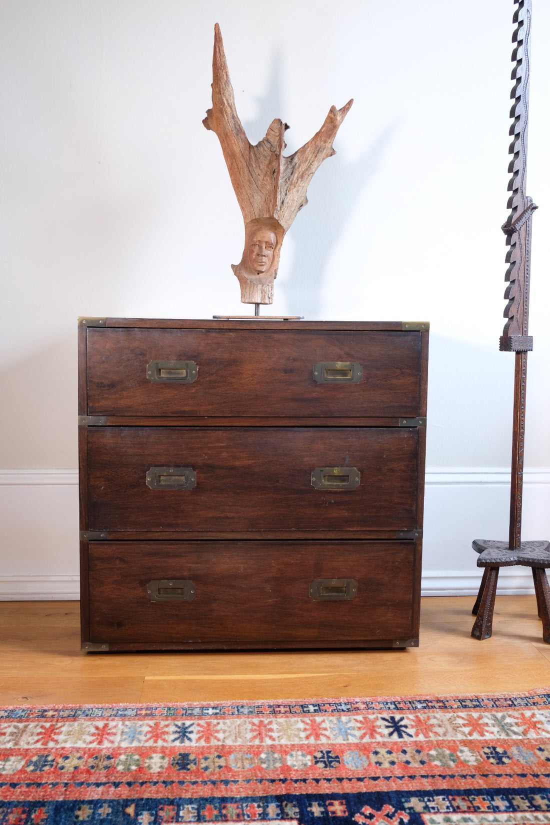 Primitive Carved Driftwood Folk Art Face Sculpture from Beachfound Wood