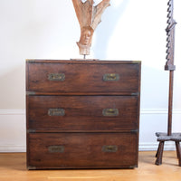 Mid-Century Campaign Style Mahogany Chest with Three Graduated Drawers
